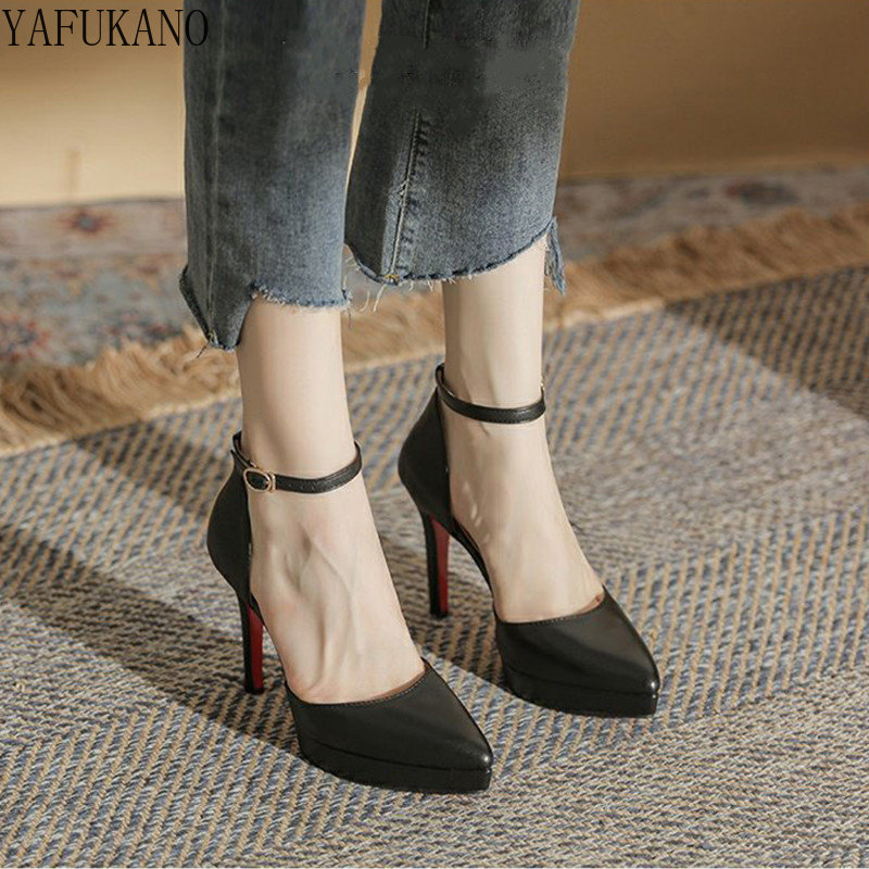 Sandalias de tacón alto de 10CM para mujer, zapatos de tacón de aguja con plataforma y correa en el tobillo, de cuero mate, talla 32 33