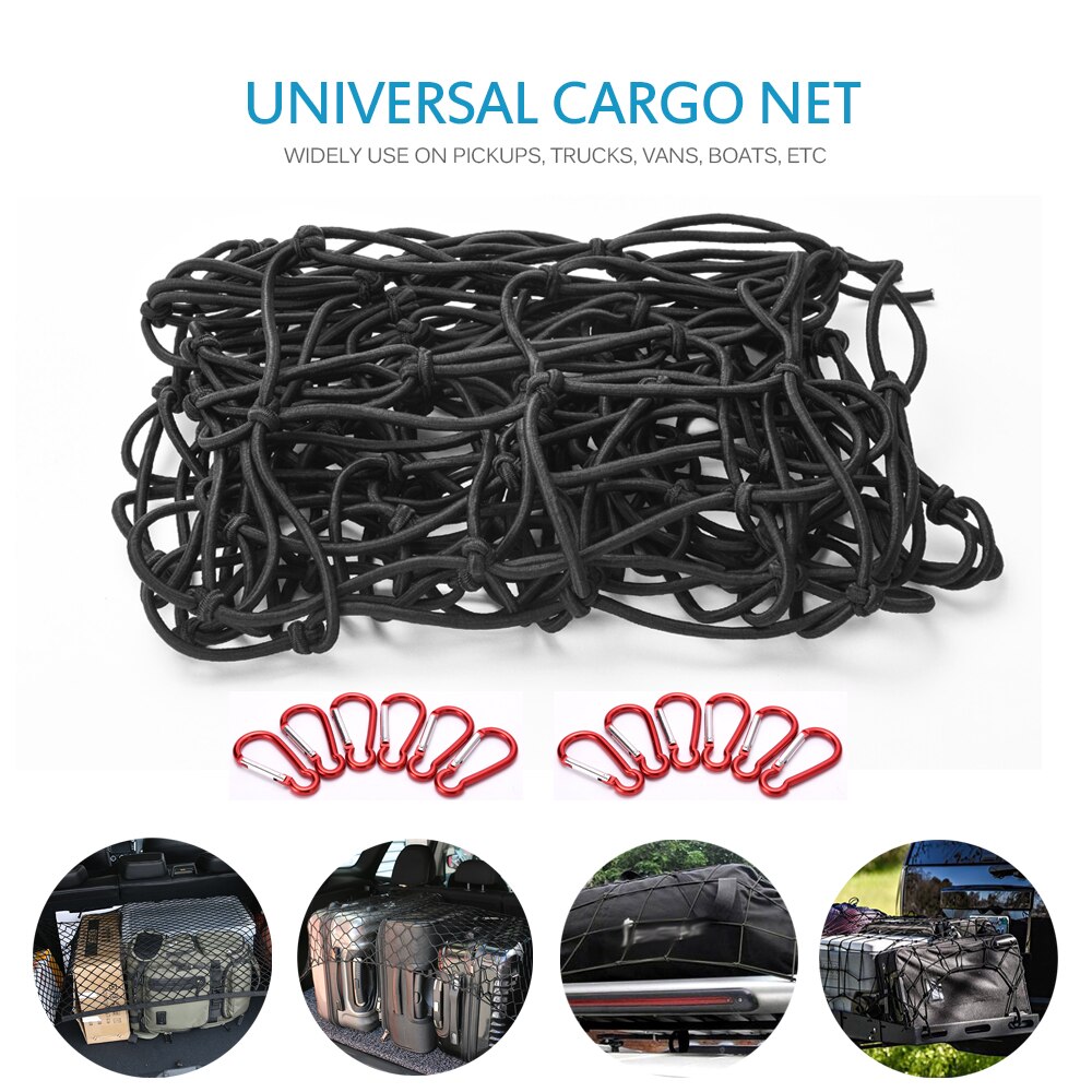Heavy Duty Latex Cargo Net Hook Elastic Car Trailer Roof Rack Boot Luggage Bungee Cord Cargo Net Black