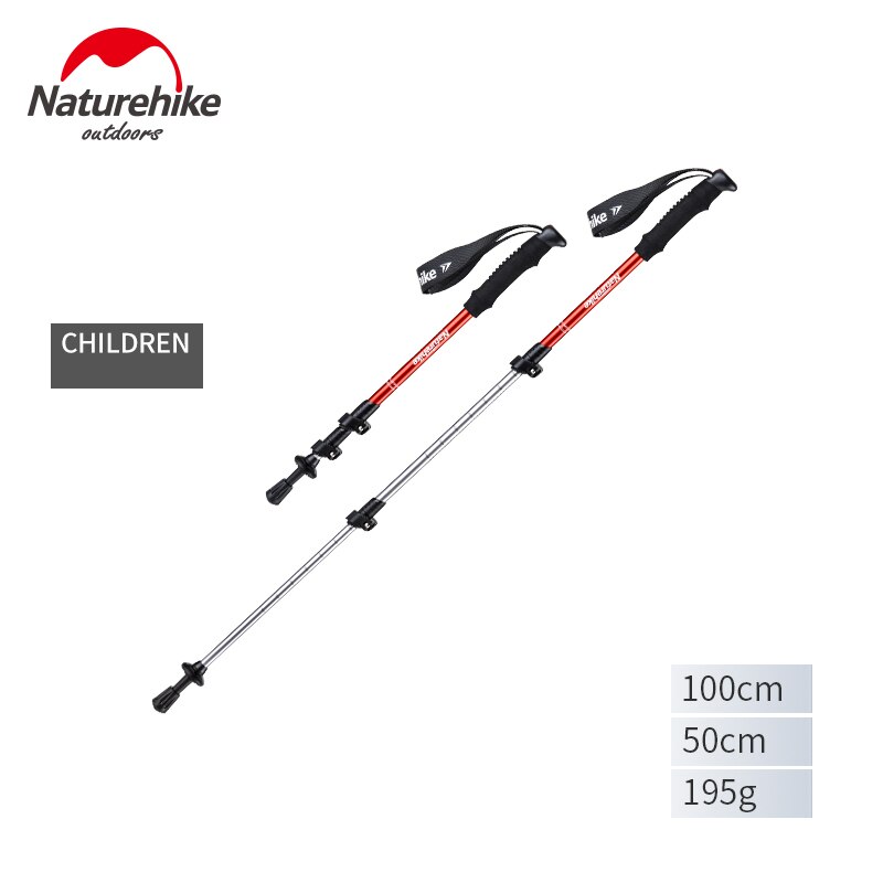 Naturehike ultralett trekking foldestang aluminiumslegering alpenstocks vandring pinner camping familie alpenstocks menn gutt: låve røde