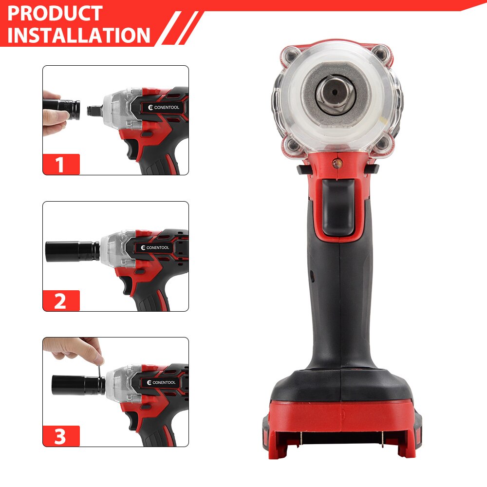 CONENTOOL Brushless Cordless Wrench 21V Power Tool 6000mAh Battery For Makita Rechargeable Battery Impact Wrench LED Light