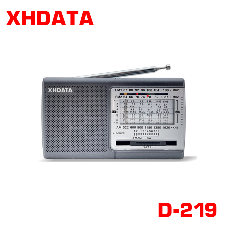 XHDATA D-219 Radio FM Przenośny odbiornik radiowy AM SW 9K 10K pasma Wysoka czułość Krótkofalowe radio kieszonkowe Głośnik Słuchawki Jack