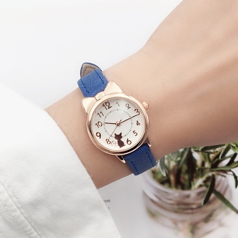 Leuke Casual Meisje Horloge Kids Leuke Lederen Band Cat Horloges Waterdicht Mooie Kid Kinderen Quartz Student Polshorloge