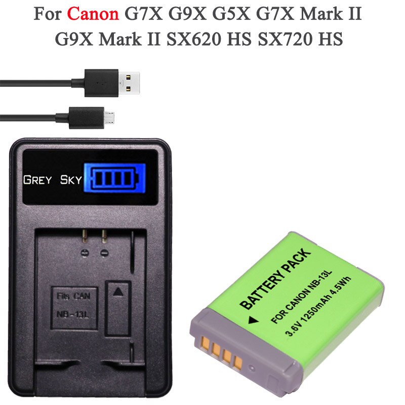 Batería NB-13L NB 13l + cargador usb con LCD para Canon G7X G9X G5X G7X Mark II G9X Mark II SX620 HS SX720 HS: Package 1