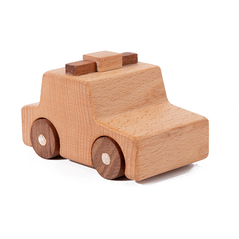 Giocattoli in Legno di Faggio, Blocchi a Forma di Auto, Escavatore Cartoon, Giocattoli Educativi Montessori, Ambulanza e Auto della Polizia per Bambini, Regalo di Compleanno: verde chiaro