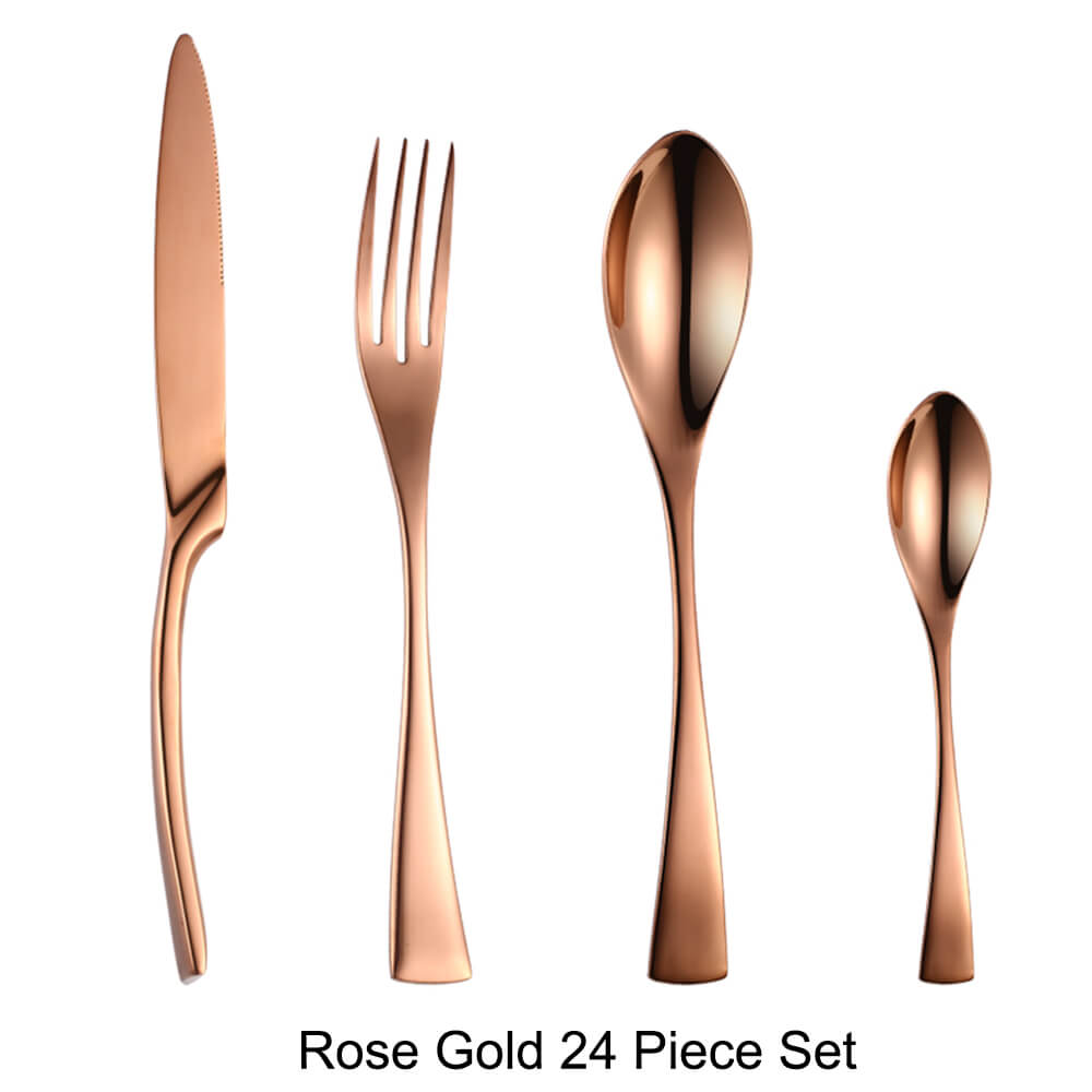 Roestvrij Stalen Bestek Set Servies Servies Zilverwerk Sets Keuken Diner Mes En Vork: Rose gold 24 Pcs Set