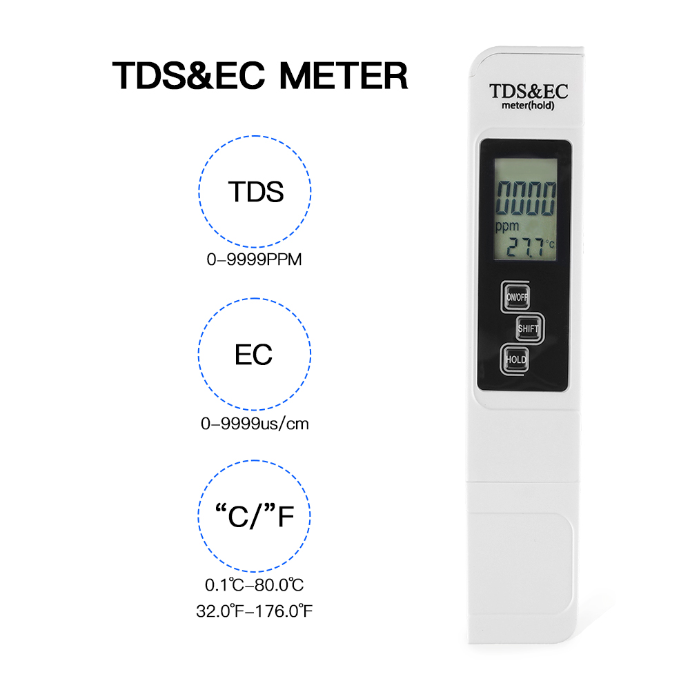 TDS/EC Meter Conductivity Pen Water Purity Horticulture Test Pen EC Meter ATC Temperature Meter TEMP PPM Tester