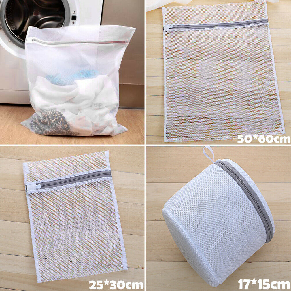 Bærbar mesh vaskepose delikat tøj lynlås undertøj opbevaring vaskemaskine vaskeposer 3 størrelser