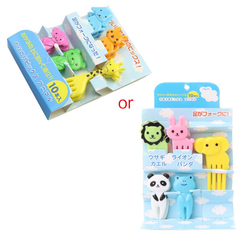 Mini tenedor Kawaii de dibujos animados de granja de animales, palillo de dientes, fruta, signo, Bento, 10 piezas