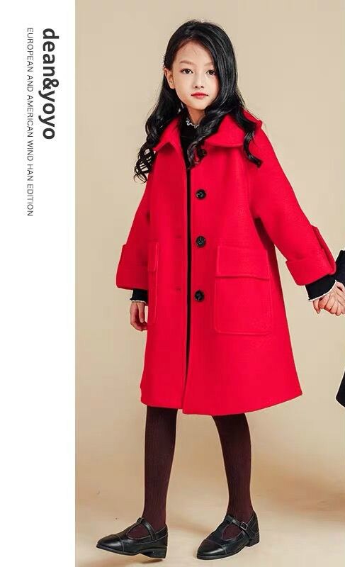 Chaqueta de lana para niña, abrigo de para niña, ropa de abrigo para niña, abrigo informal W424: Rojo / 6