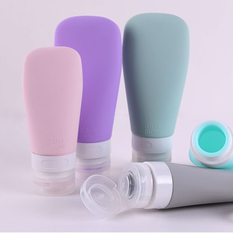 1 lot /3 st silikonpåfyllningsbar flaska 60/90ml reseschampoflaska lotionpackningspressflaskor bärbar kosmetikbehållare