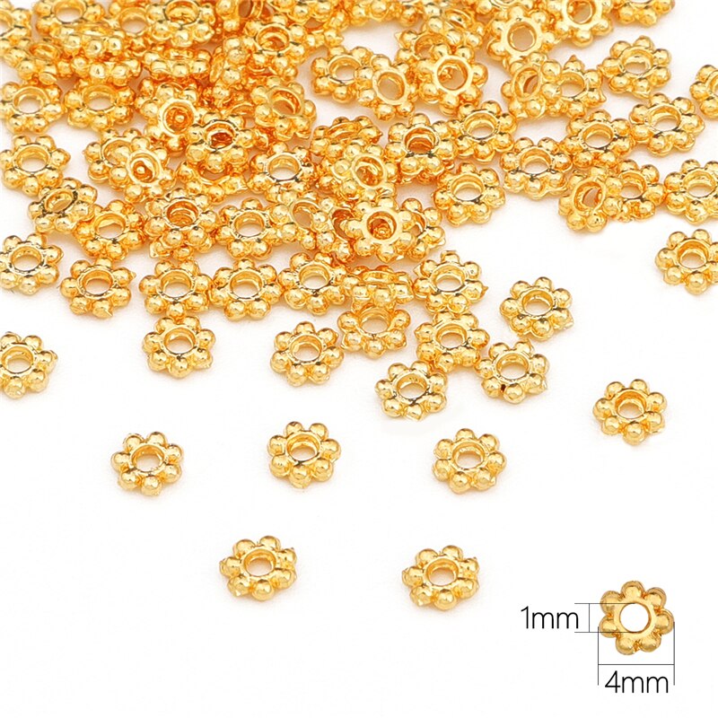 10Pcs 18K Gold 4 5 6mm Copper Beads End Torus Metal Flower Bead Caps Needlework for Diy Jewelry Making Bracelet Accessories: 4mm