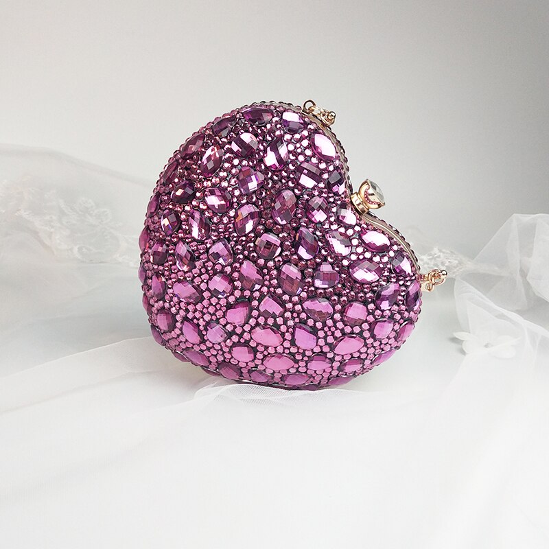 BaoYaFang AB crystal azul real Fucshia corazón Bolsos Mujer de lujo boda monedero noche de para mujer bolsos de hombro de cadena: purple B