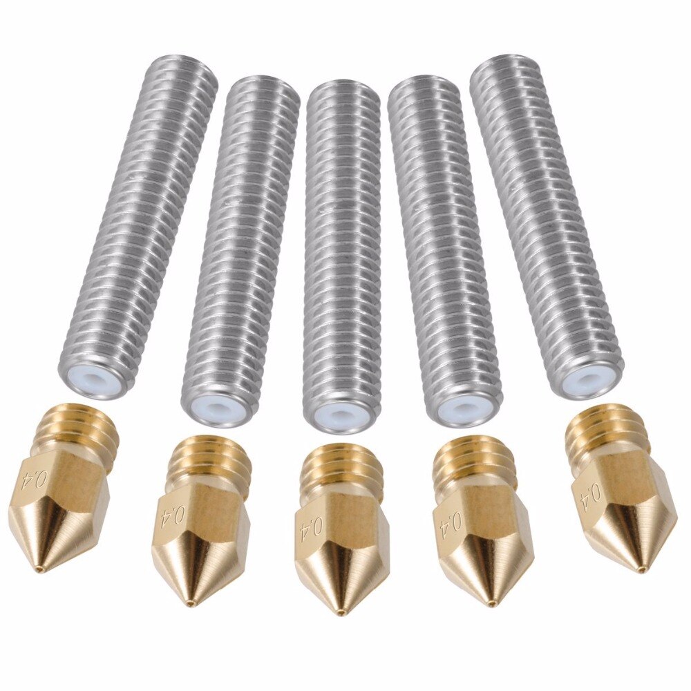 Anet A6 5 uds 40MM de longitud extrusora de tubo de 1,75mm 5 uds 0,4mm latón extrusora de cabezales de impresión para MK8 Makerbot Reprap 3D impresoras