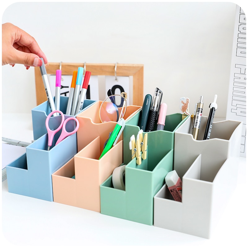 Multi-fonction 4 grilles porte-stylo de bureau conteneur organisateur de bureau papeterie carré stylo porte-crayon boîte de rangement en plastique 1PC