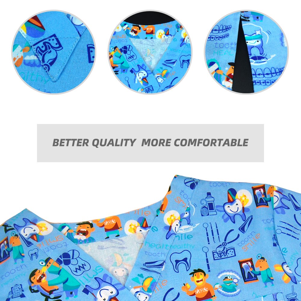 Unisex scrubs uniforms tops cap nurse doctors workwear working clothes Cartoon Print Short Sleeved Beautician Dentist scrub top