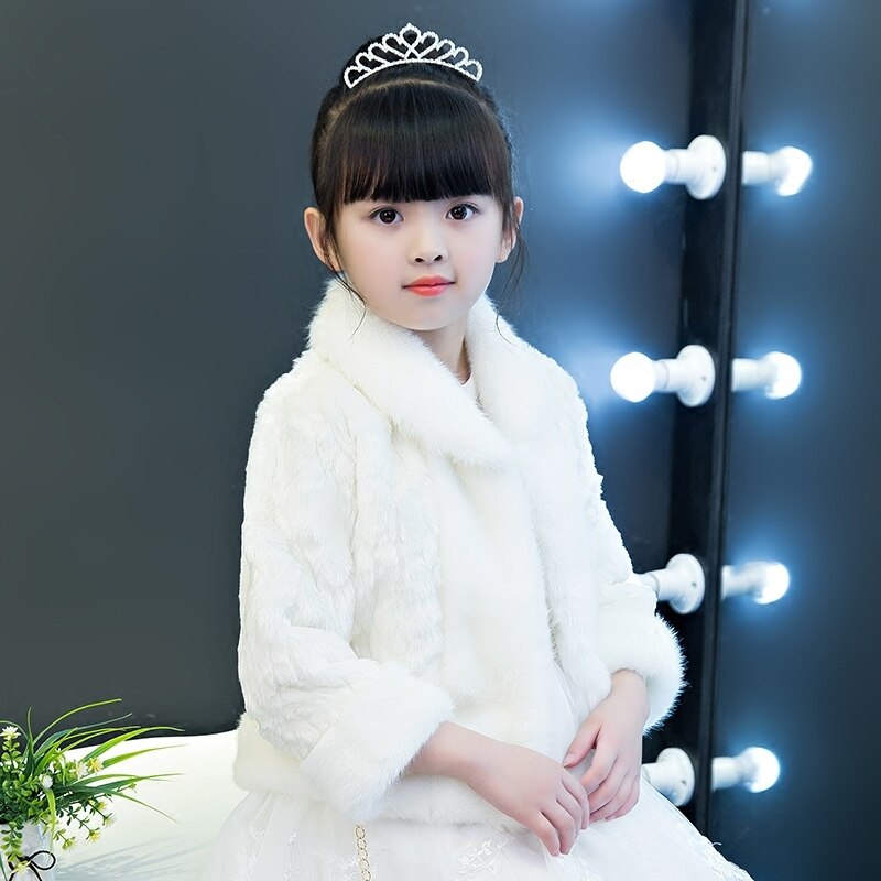 Winter Kid Girl White Faux Fur Cape Wedding Cloaks Shawl Shrug Outerwear Coats Flower Girl Plush Cloak Kid Coat
