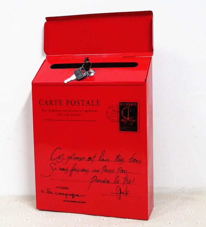 Metalen Brievenbus Met Slot Muur Suggestie Doos Koffie Winkel Decoratie Bruiloft Bar Postbus Brief Mail Box Woondecoratie: red 2