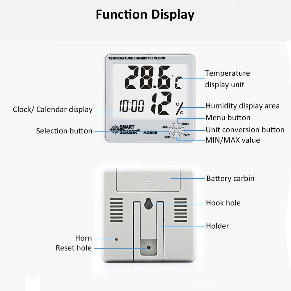 Smart Sensor AS808 Digital Hygrometer Thermometer ... – Grandado