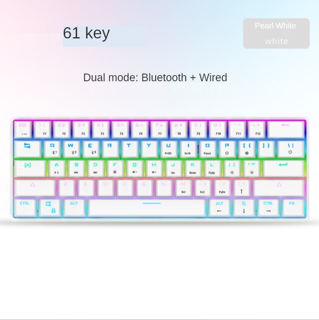 RGB Gaming Mechanical Keyboard Wired 61 Key Small Game Keyboard LED Backlight Red Blue Switch For Gamer Laptop PC Computer: white