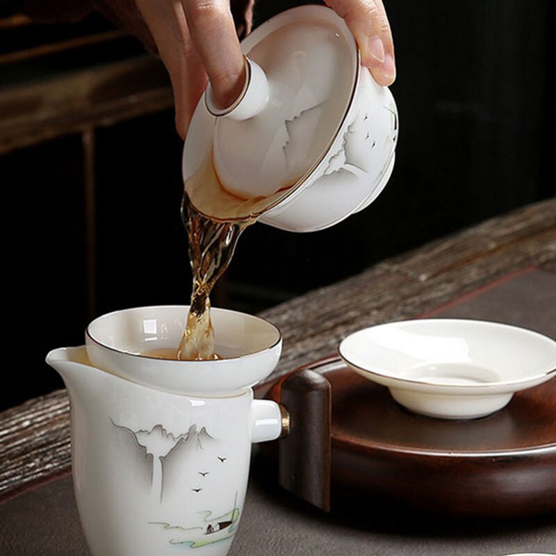 Bol couvert en Jade gras de mouton, porcelaine blanche de couleur surémaillée, Kung Fu, service à thé, service à thé en céramique,