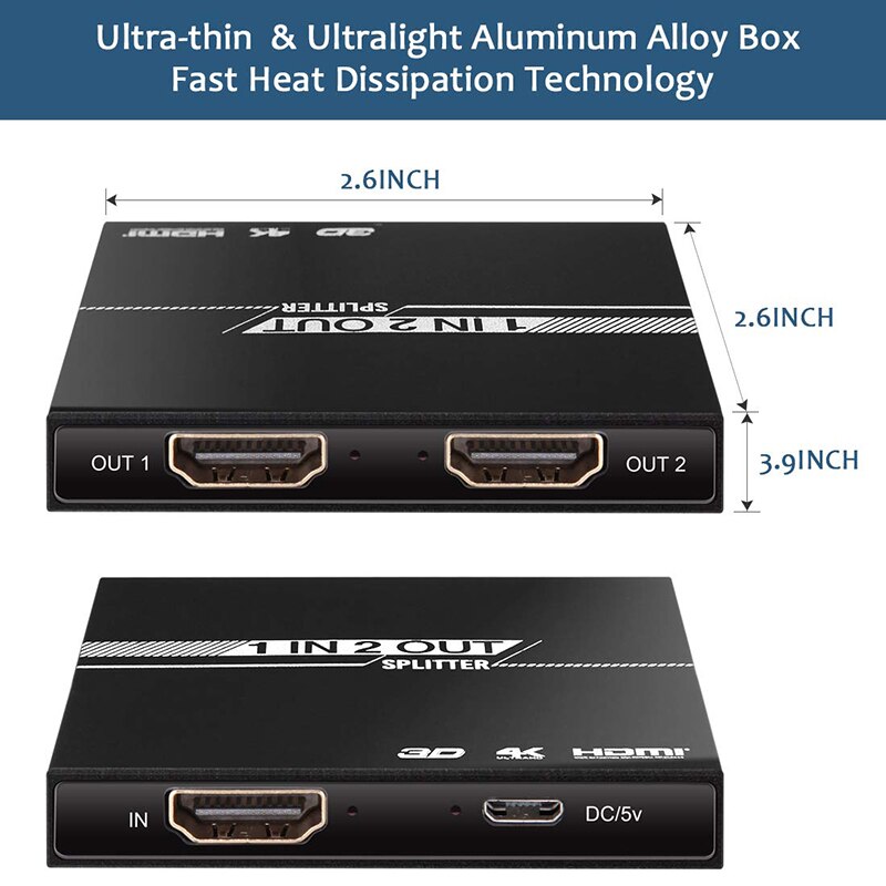1 in 2 4K HDMI Splitter Ondersteunt 3D 1080P voor Xbox, PS4 PS3 Brand Stok Blue Ray Apple TV Roku HDTV
