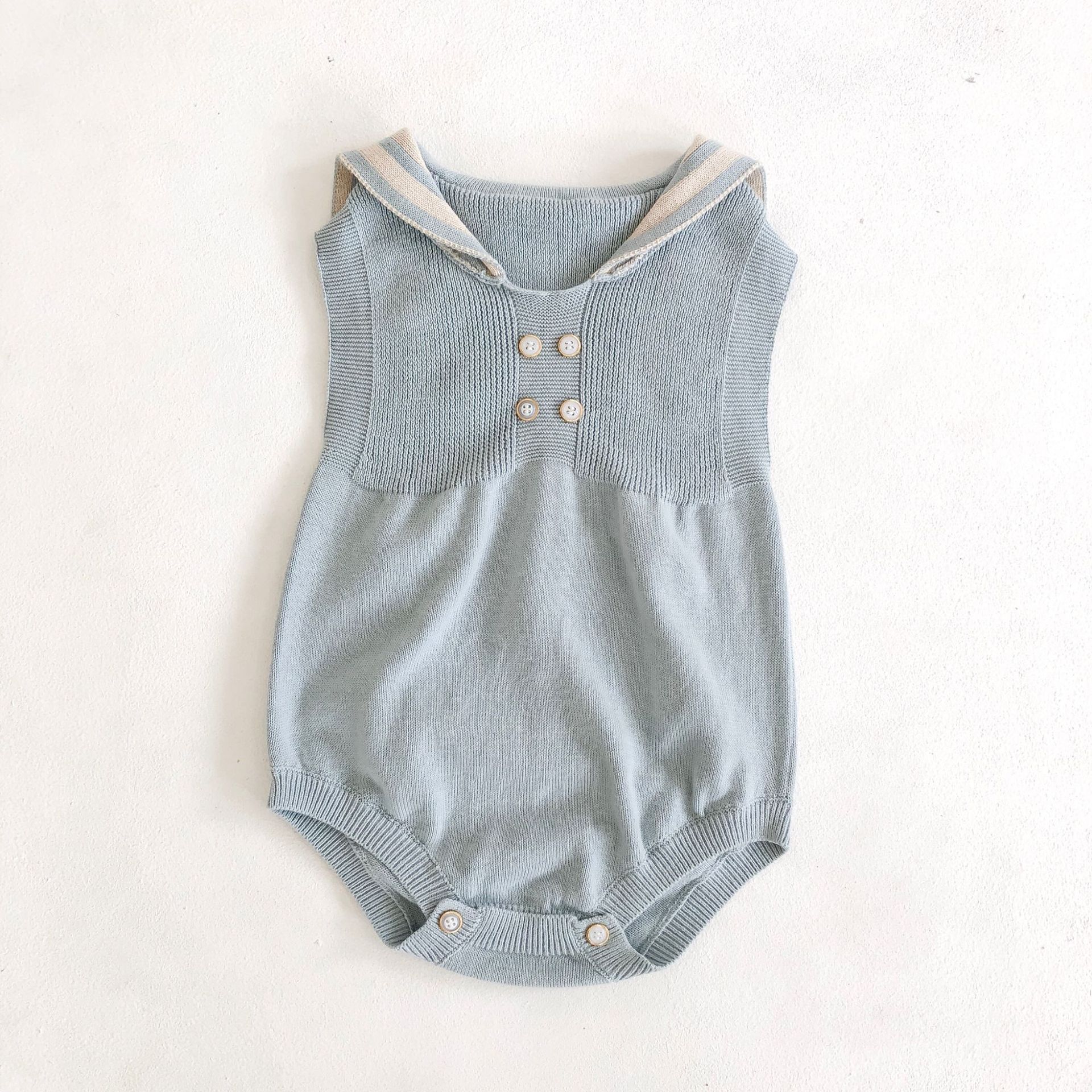 Neugeborenen-Baby-Overall, einfarbig, mit knöpfen, ärmellos, gestrickt, sommerkleidung