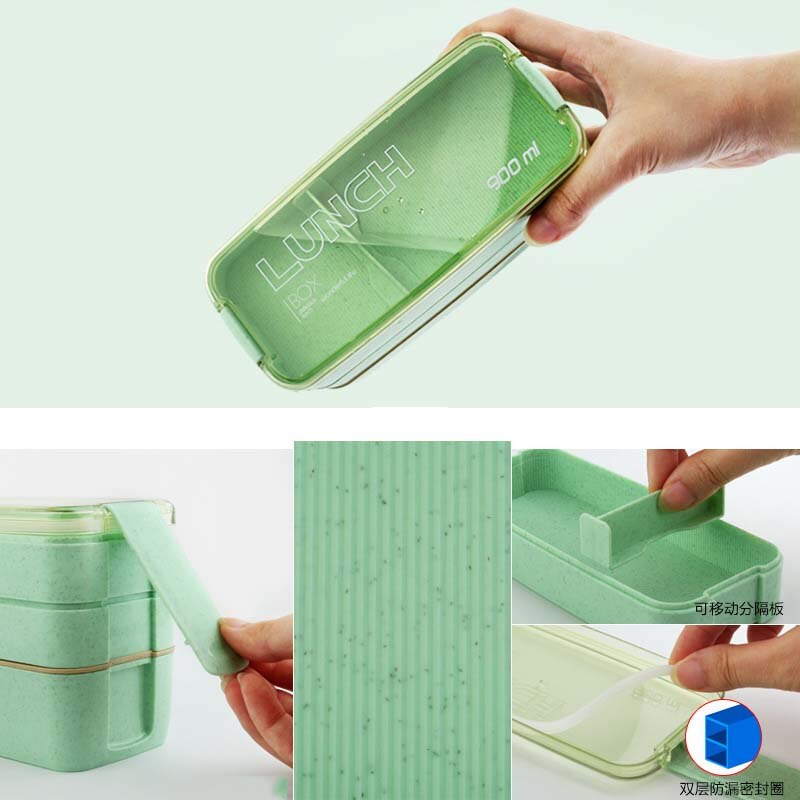 900ml Healthy Material 3 Layers Lunch Box Wheat Straw Bento Boxes Microwave Dinnerware Food Storage Container Lunchbox