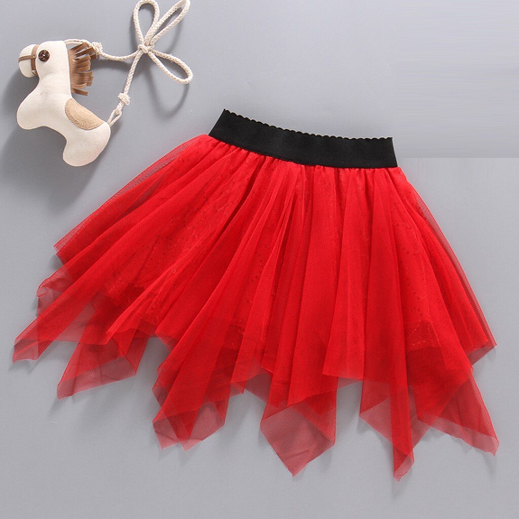 TUTU mini skirt Girl Children Sequin Boll Gown Mesh Tutu Dancing Skirt Casual Solid Pleated Short Skirt Chiffon Rose red neonato