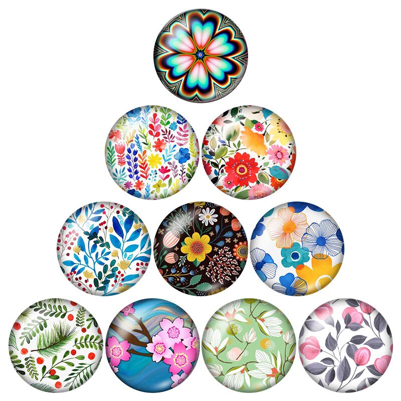 Botones a presión de 18mm con de flores, margaritas y lirios, foto redonda mixta, estilo de cabujón de cristal para joyería con botón a presión, 10 Uds.: DB0569