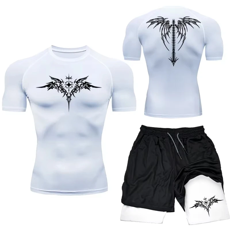 Mma boxningsset sportkläder för män snabbtorkande gymshorts t-shirt löpning träningstight sport rashguard 2 delar dräkt