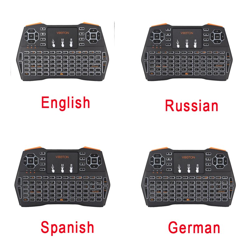 2.4G Wireless Backlight Keyboard 3 Colors Adjustable Touchpad 4 Languages Remote Control for Android TV PC Laptop Raspberry Pi