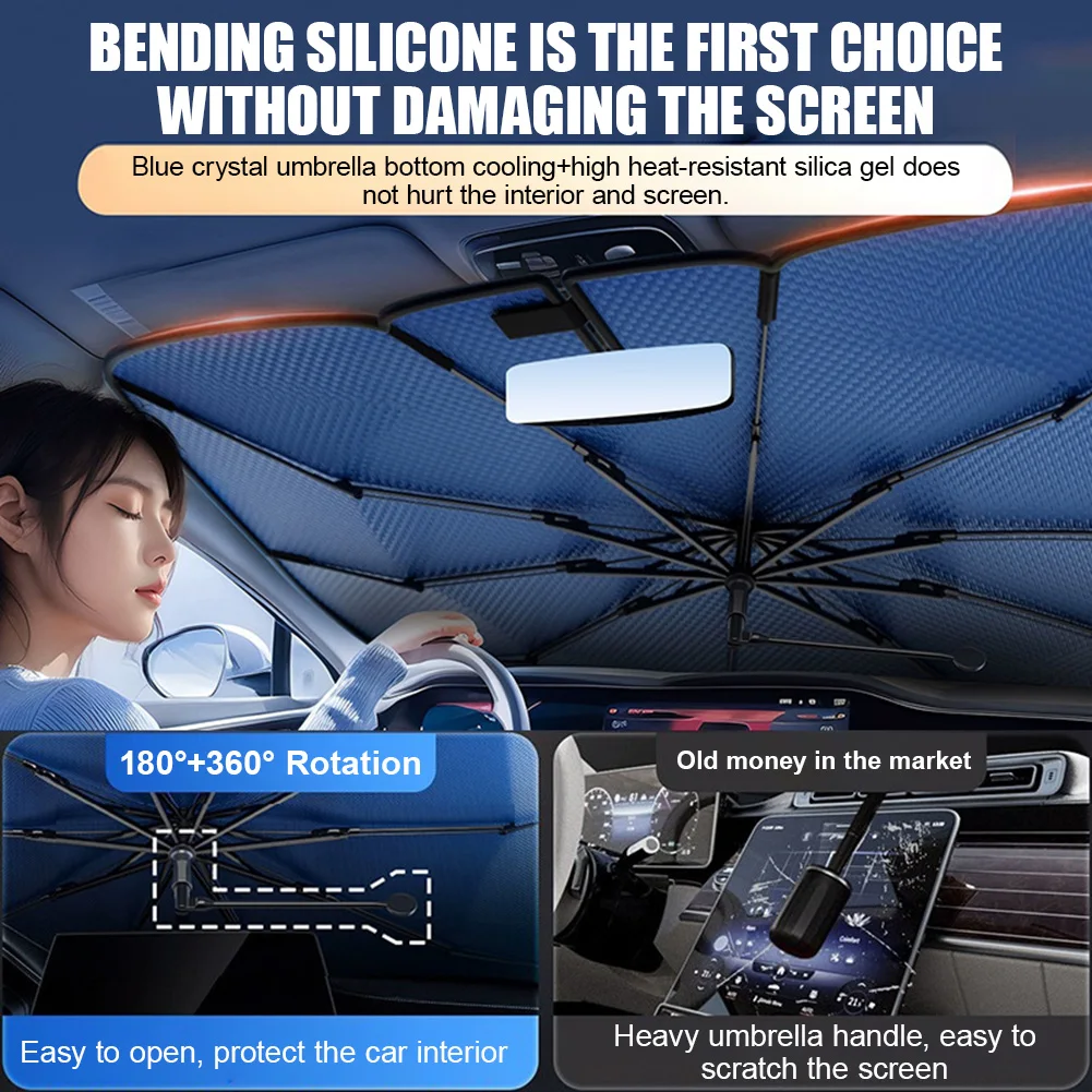 Parasol para coche, parabrisas, sombrilla frontal plegable, tipo paraguas, parasol para ventana de coche, accesorios de protección solar de verano