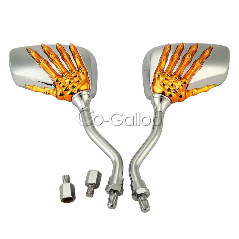Schedelachteruitkijkspiegels voor honda vt shadow ace classic 500 700 750 1100 vtx 1300/  kawasaki vulcan  vn 800 900 1500 1600 cruisers: Gouden
