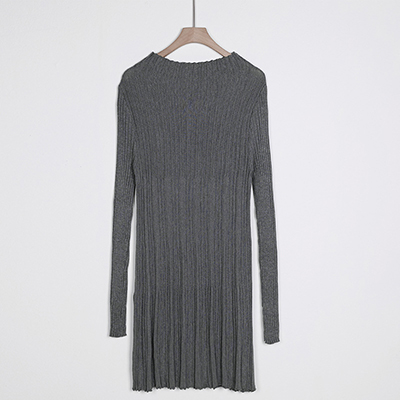 Knit Sweater Dress Women Autumn Winter Solid Stand Collar Long Sleeve Knitted Dress Sweater Vestidos Women Clothing: Gray