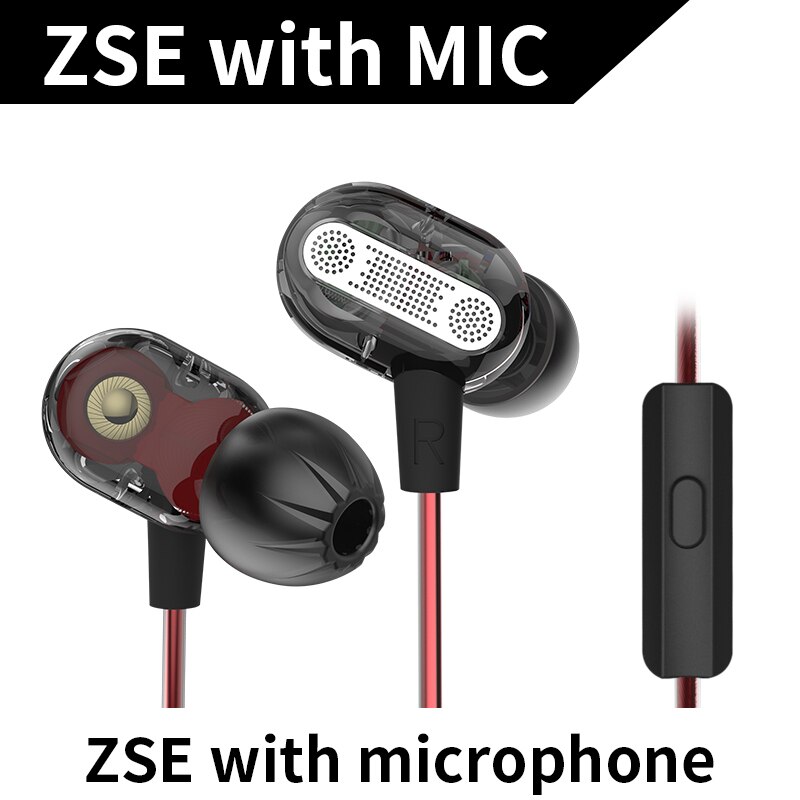 Kz zse fone de ouvido wi-fi com graves, fone de ouvido intra-auricular com redução de ruído e driver dinâmico, headset hifi as10 zst zs3e edr1 ed9 zsn as10 zs10: black with mic