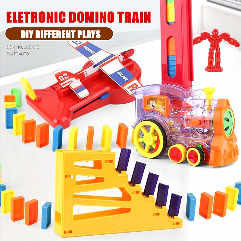 Eletronic domino tog legetøj med raket helikopter spil til børn dreng pige xmas juguetes uddannelse domino blokke