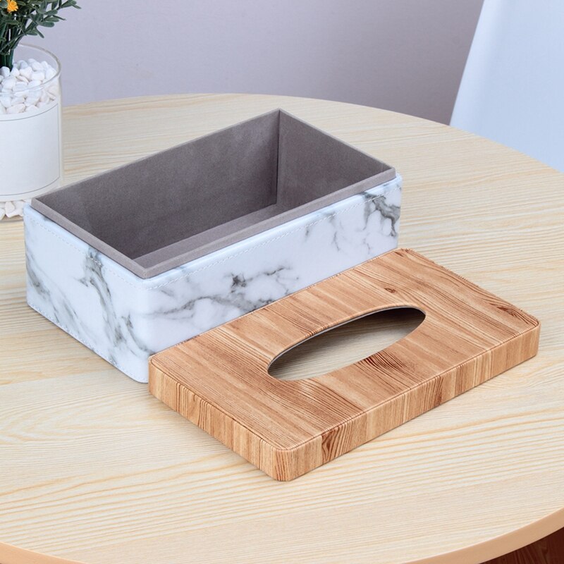 -Rechthoekige Marmeren Pu Facial Graan Tissue Box Cover Servet Houder Papieren Handdoek Dispenser Container Voor Thuis Office Decor