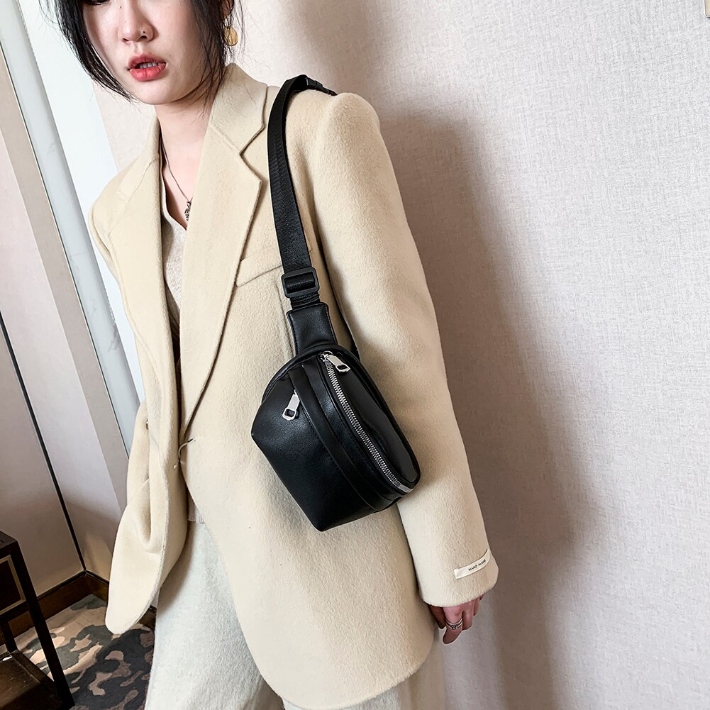 Borsa a tracolla in tinta unita moda donna PU cerniera in pelle marsupio borsa a tracolla borsa da viaggio giornaliera da donna 2021