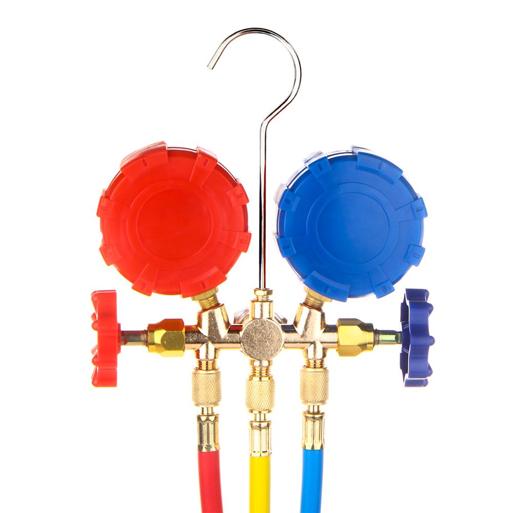 Air Conditioning Pressure Gauge with Hose and Hook 3 Way AC Diagnostic Manifold Gauge Set for Freon For R12 R22 R404A R134a