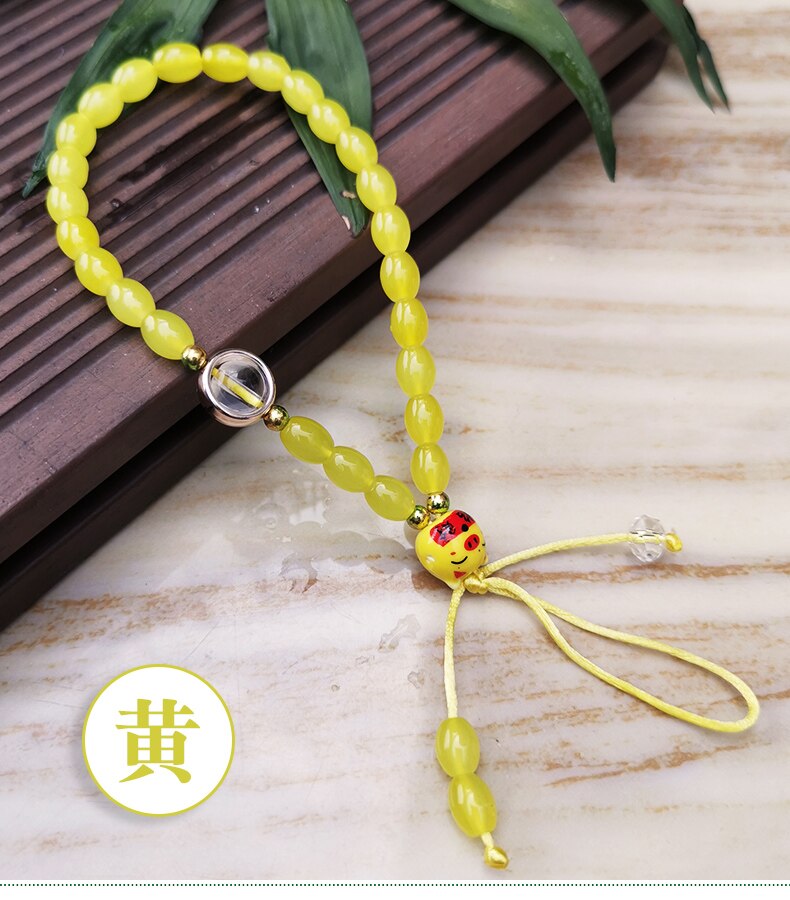 Japanese Lucky Cat Bead Mobile Phone Strap Lanyar String for iphone 12 11 Samsung Huawei Xiaomi Honor Keychains A14: yellow