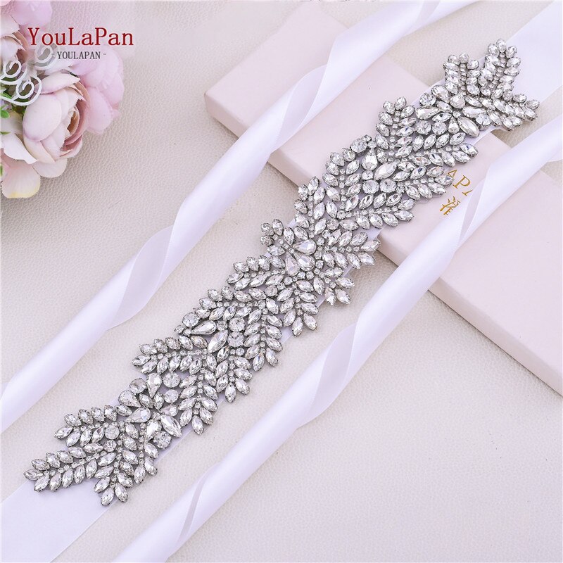 YouLaPan S420 Stunning Brides Belt Ribbon Sash Formal Dress Diamond Belt Rhinestones Belts Wedding Waistband Accessory Applique