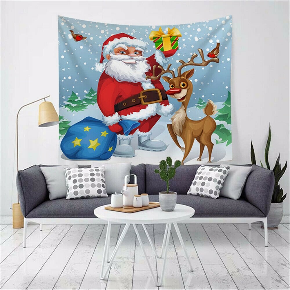 Christmas tapetry hauska joulupukki poro print seinälle roikkuu joulujuhla koristele meitä: Vaalean harmaa
