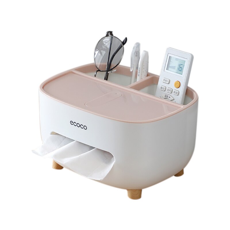 Multifunctionele Tissue Dozen Servet Papier Houder Met Afstandsbediening Opbergdoos Verborgen Telefoon Houder Thuis Desktop Organizer: Pink