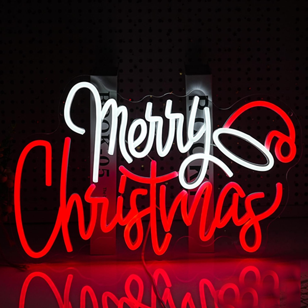 Rood Wit Vrolijk Kerstfeest Neonreclames HOHOHO Kerst Kerst Neonlicht Winkel Bar Raam Muur Decor Licht USB Dimbaar Licht: Blauw