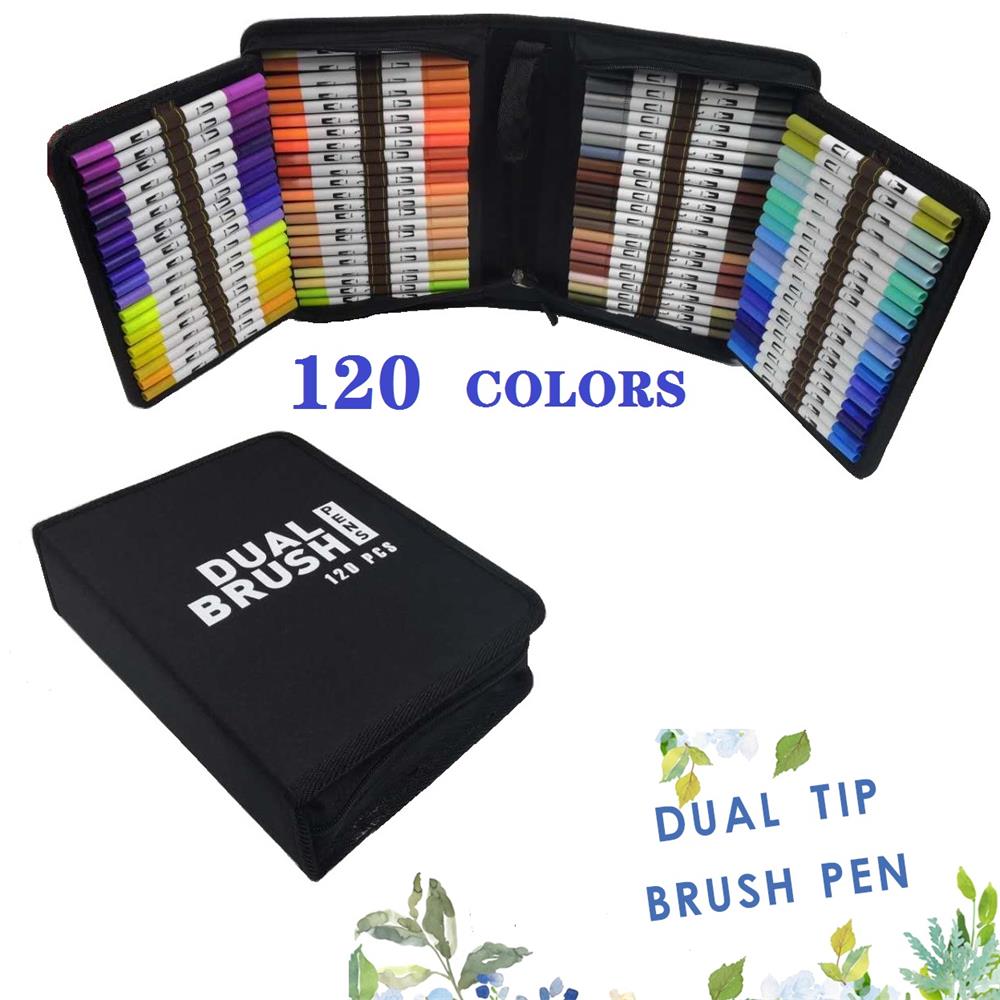 120 Kleuren Box Art Markers Fine Liner Dual Tip Borstel Pennen Set Tekening Schilderij Aquarel Pen Schoolbenodigdheden