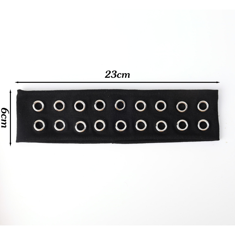 Punk Rock unisexe bandeau évider oeillet bande extensible Steampunk large élastique accessoire de cheveux pour sport gothique scène: Black