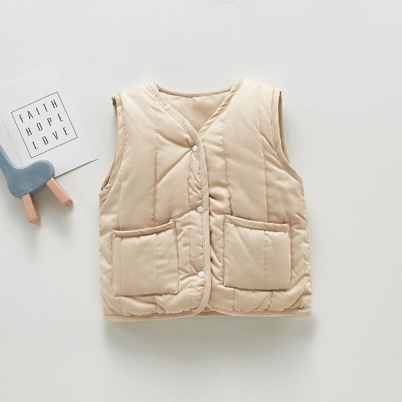 Herfst Winter Baby Vest Retro Mouwloze Jas Voor Jongen Winddicht Vest Winter Warm Peuter Vest Voor Meisje Baby Kleding: BN2050 beige / 3M