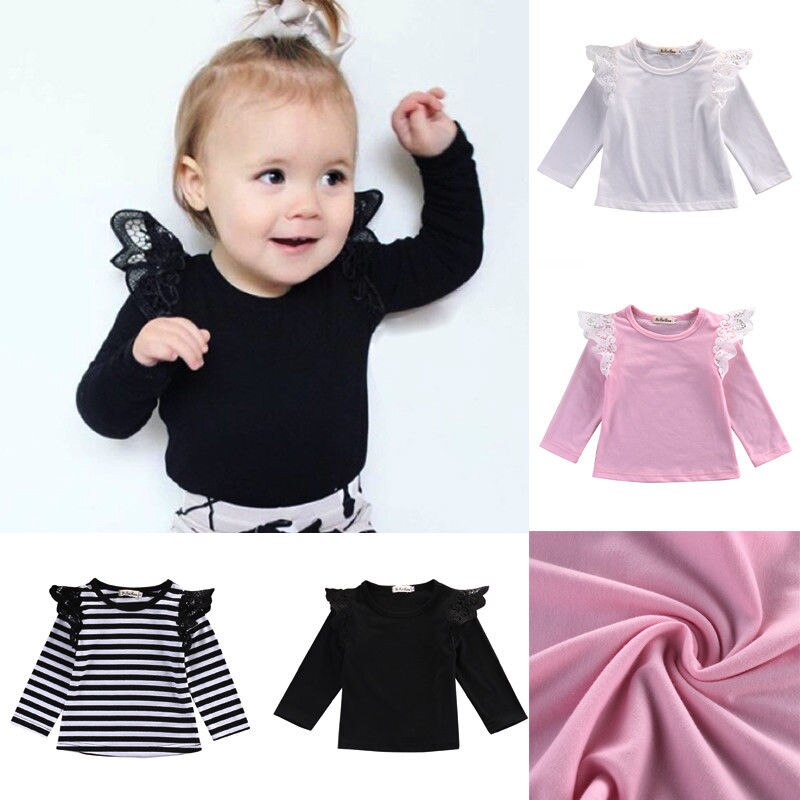 Casual Pasgeboren Baby Peuter Baby Kids Meisje Kleding Longsleeve Ruffle Veters T-shirts Blouse Herfst Lente Kleding Tops 0-24M