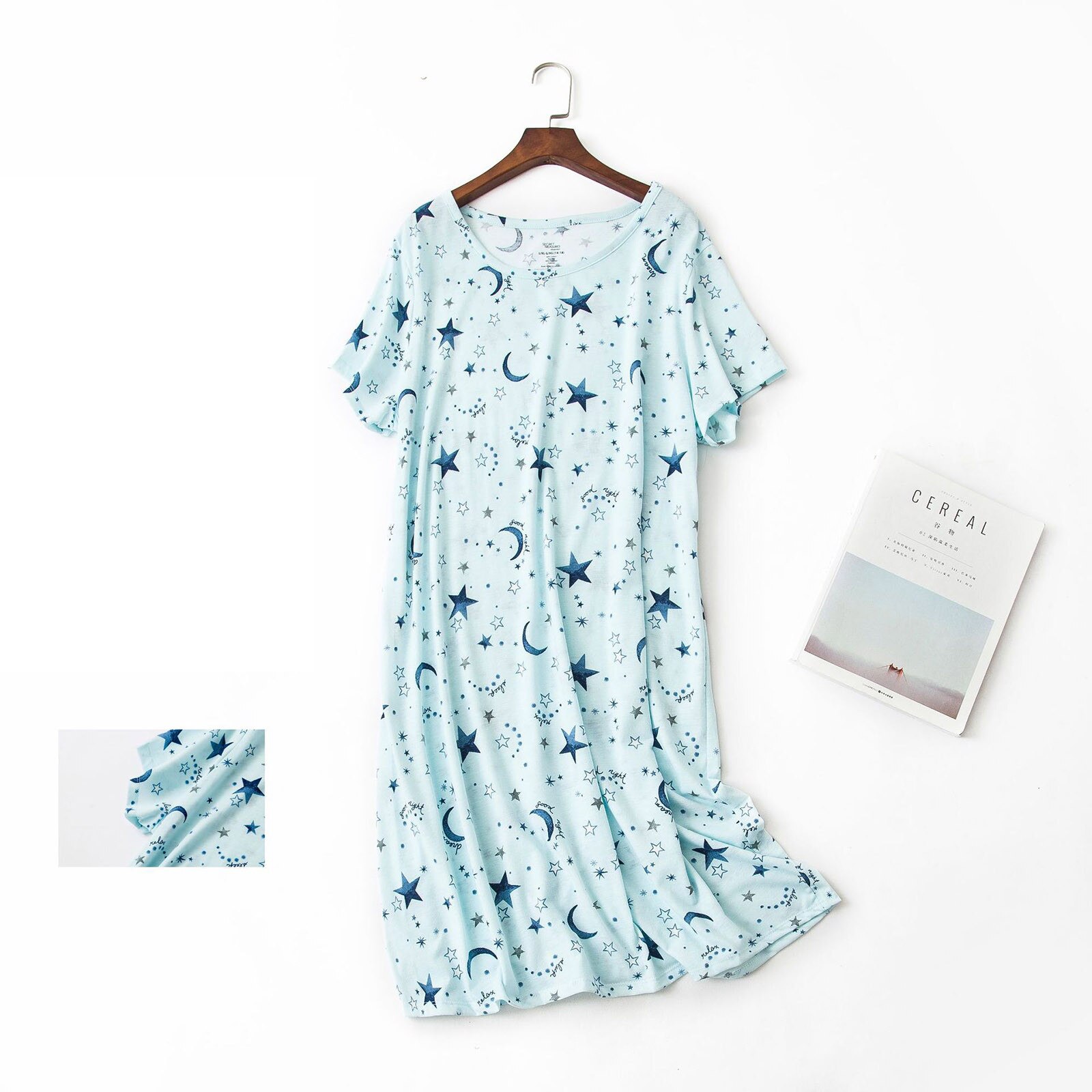 Robes de nuit en coton à manches courtes pour femmes, vêtements de nuit, dessin animé, tenue de maison, salon, # T1Q