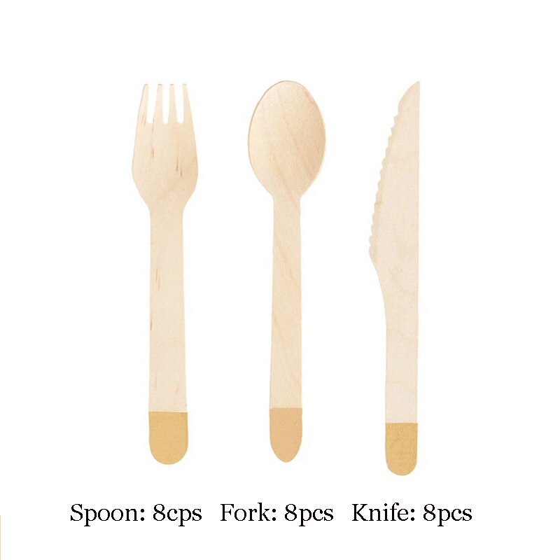 Business Party Papier Wegwerp Diner Plaat Set Birthday Party Cake Stand Milieu Picknick Servies Rietjes: knife fork set 24pcs